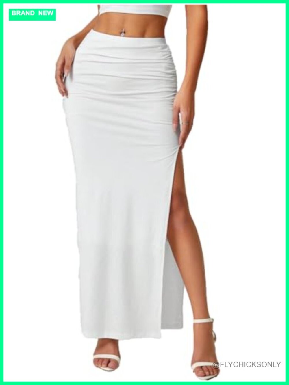 Women's Maxi Skirt Ruched Side Slit High Waist Bodycon Pencil Skirt
